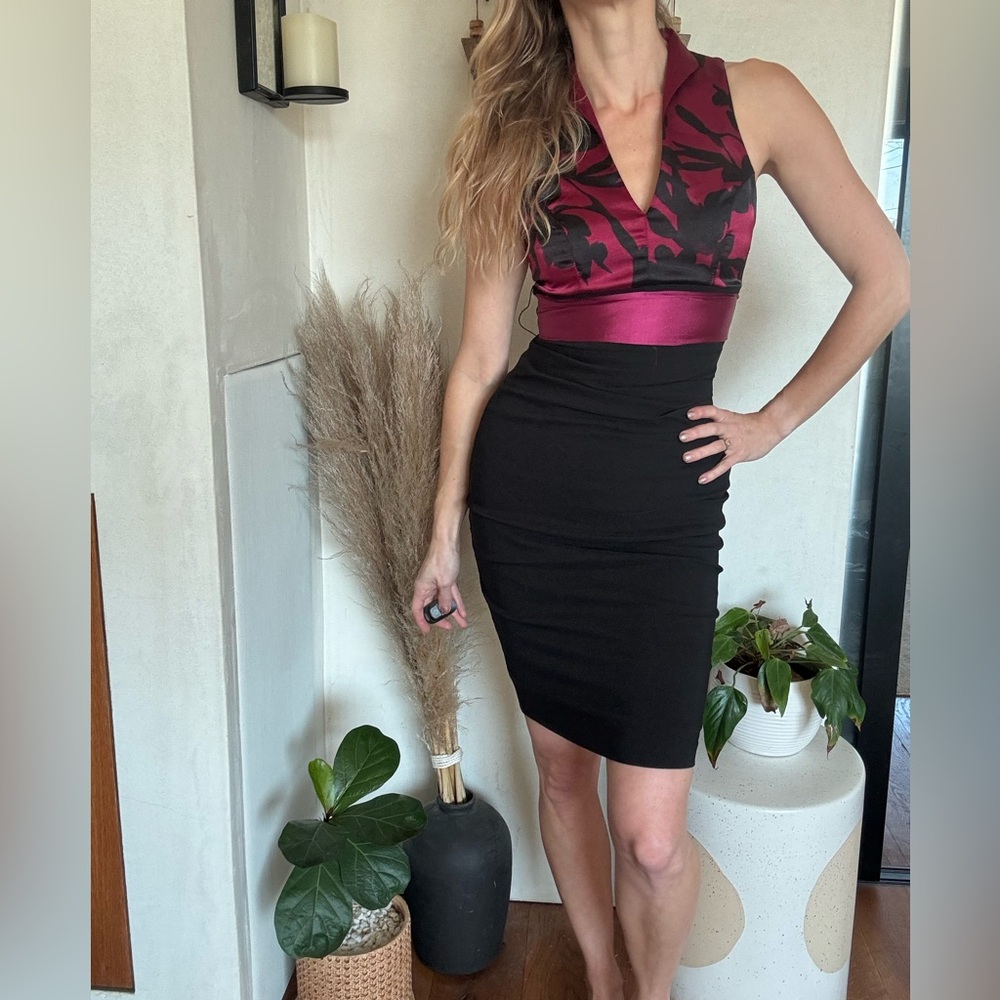 Le Chateau pink and black pencil dress